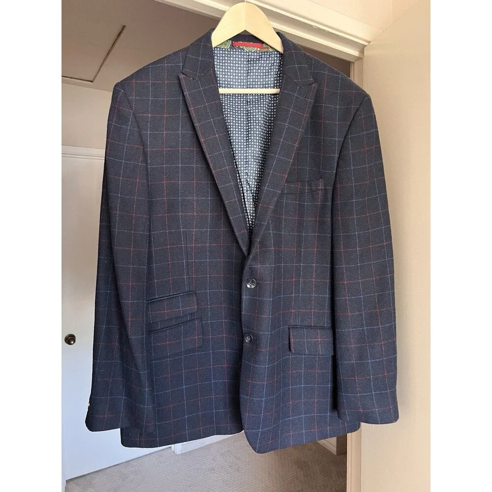 Harry Brown Heritage Blue Plaid Wool Blend Blazer Sport Coat 48R 2 Button NWOT